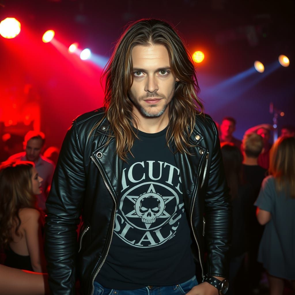 Gritty Rocker in Nightclub, High-Contrast Portrait in 35mm S...