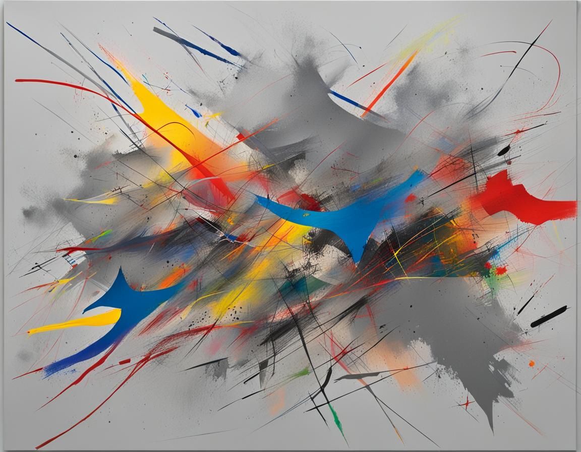 Abstract Painting with Colorful Lines in Grey Space