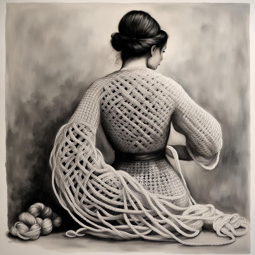 Woman in Rope and Ink: Chinese Ink Art