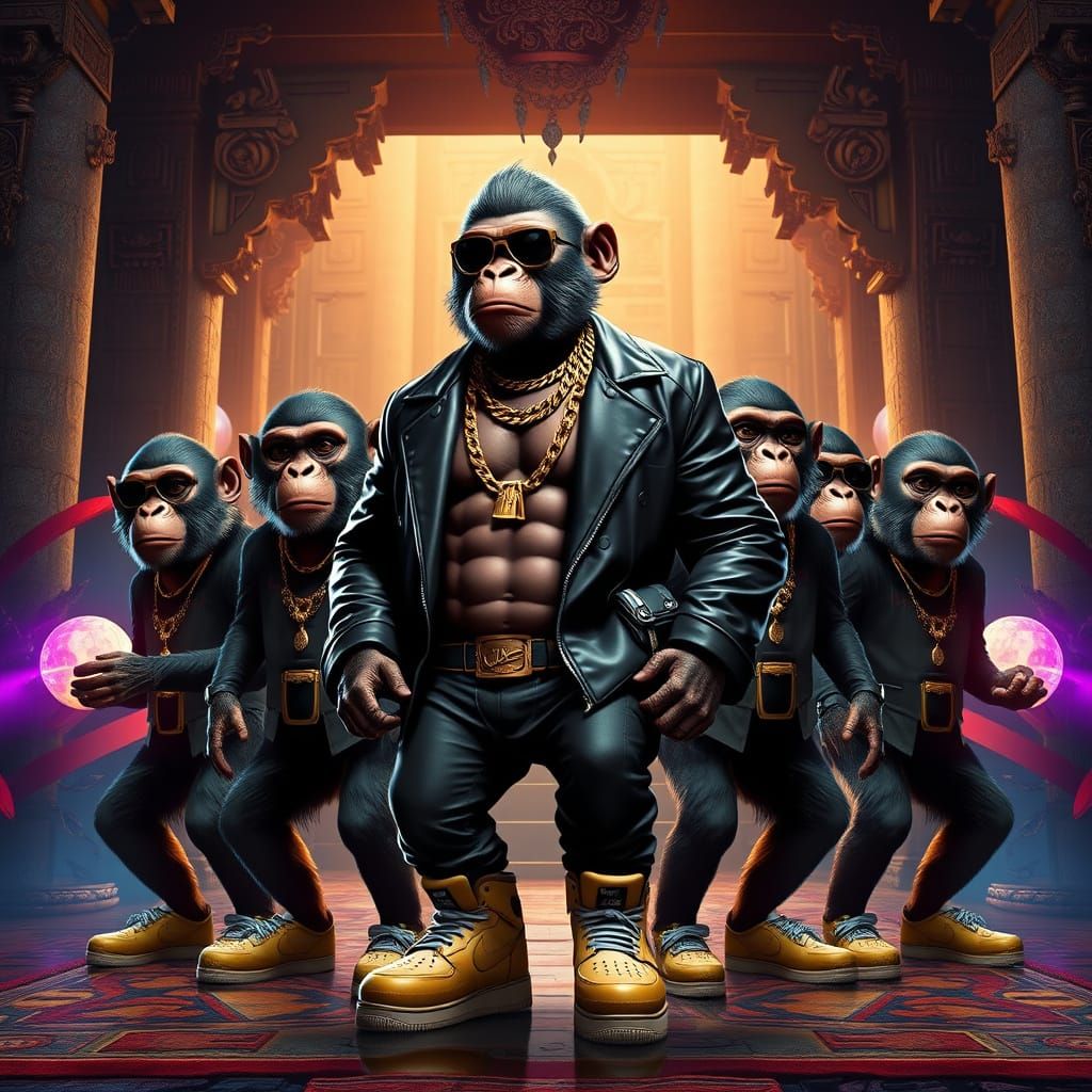 Regal Monkey Gangster Sigma Males in Ancient Temple