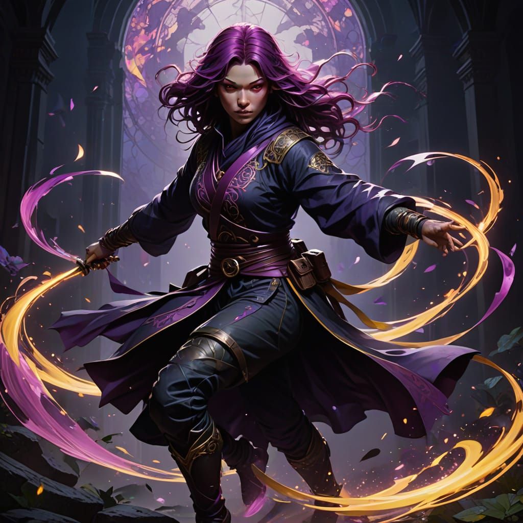 Mystical Dark Ninja in Vibrant Magenta Locks