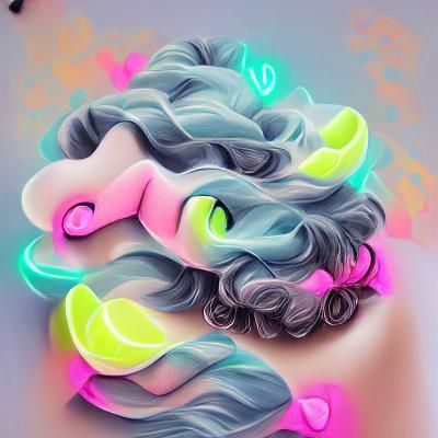 Neon Pastel Smoky Curls Digital Illustration