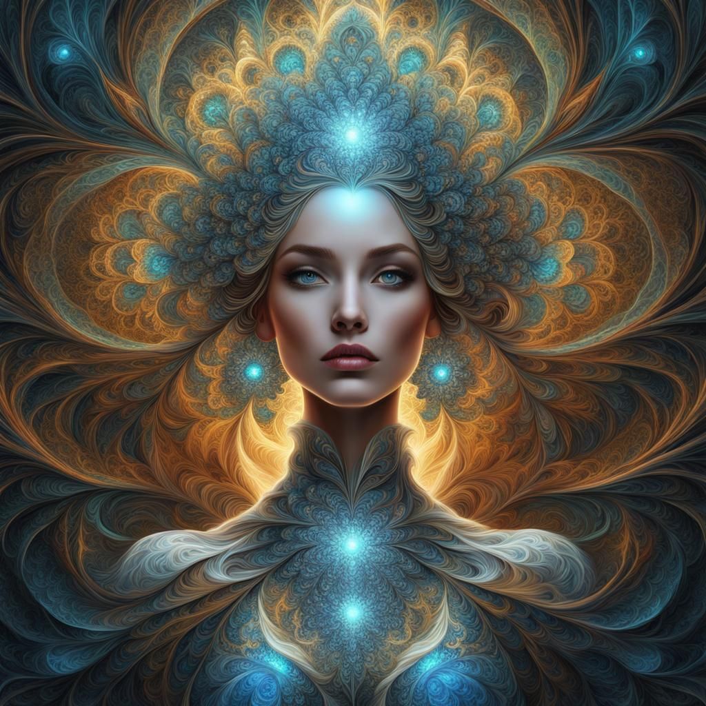 Surreal Fractal Art Portrait of Radiant Girl