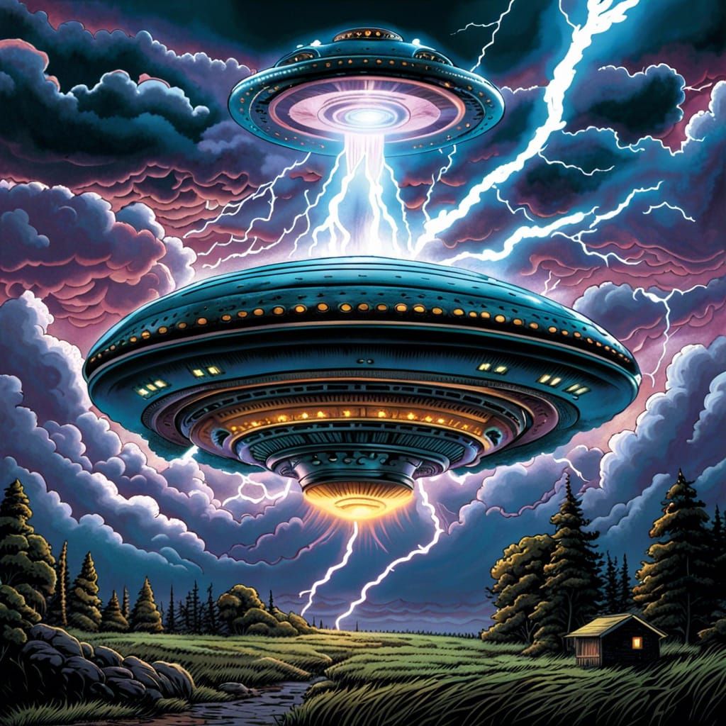 Ornamental UFO in Storm, Comic Book Art
