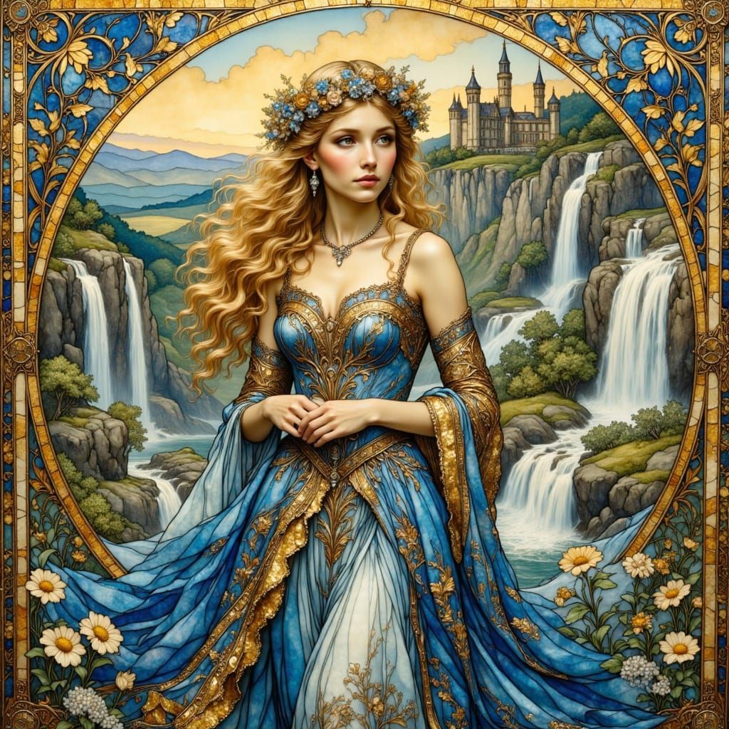 Medieval Princess in Stained Glass Style