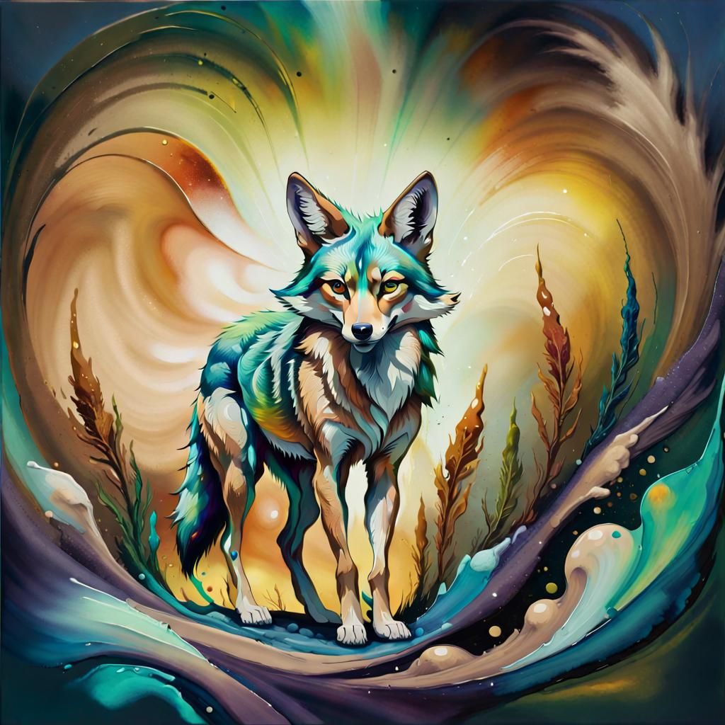 Cosmic Coyote Portrait in Hyperrealistic Splash Art