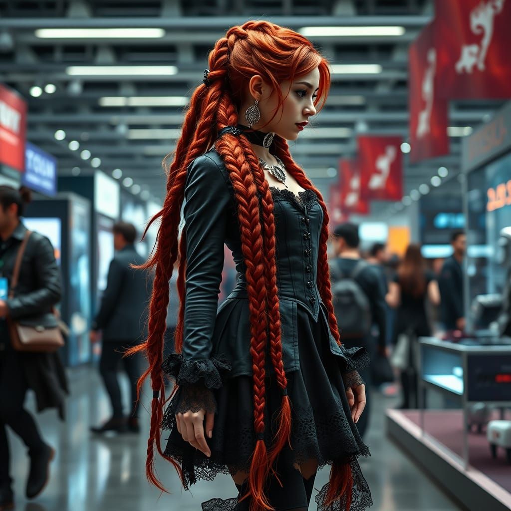 Gothic Cyberpunk Enchantress Amidst Futuristic Technology