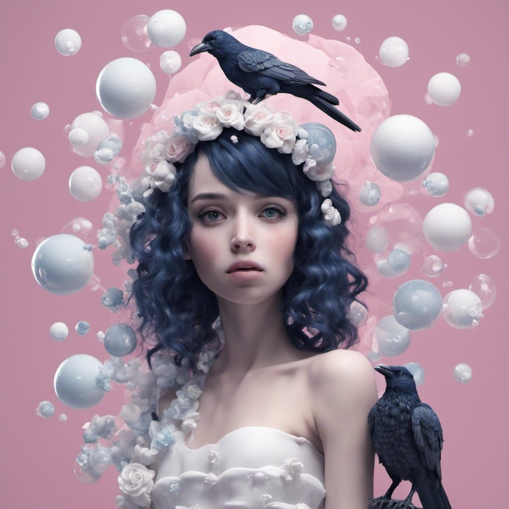 Emo Girl with Raven as Porcelain Sculpture