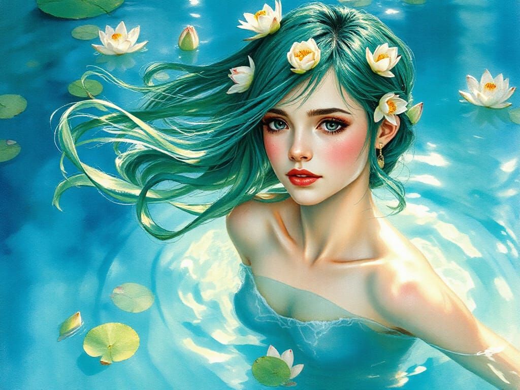 Ethereal Lithuanian Girl in Turquoise Lagoon