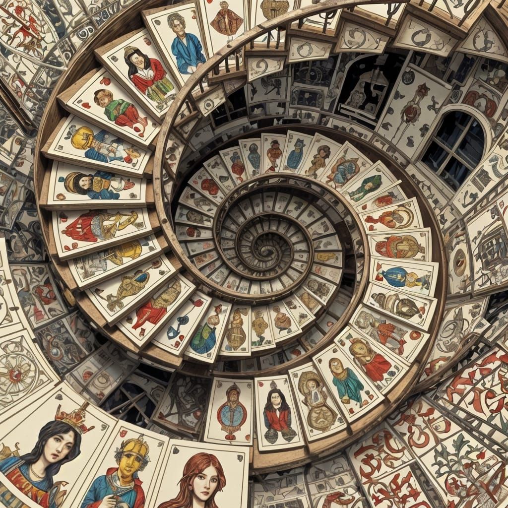 Endless Tarot Card Staircase: A Surreal AI Creation