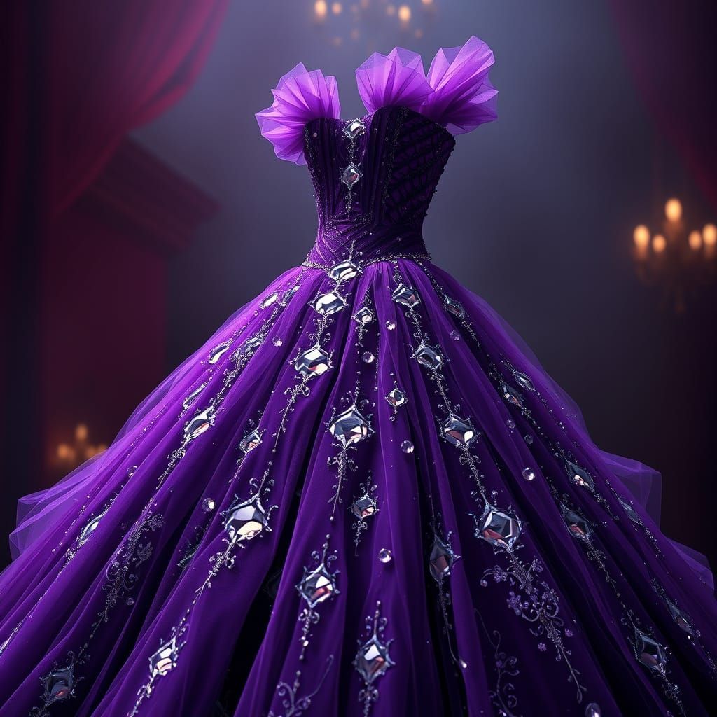 Regal Fantasy Ballgown in Vibrant, High-Contrast Colors
