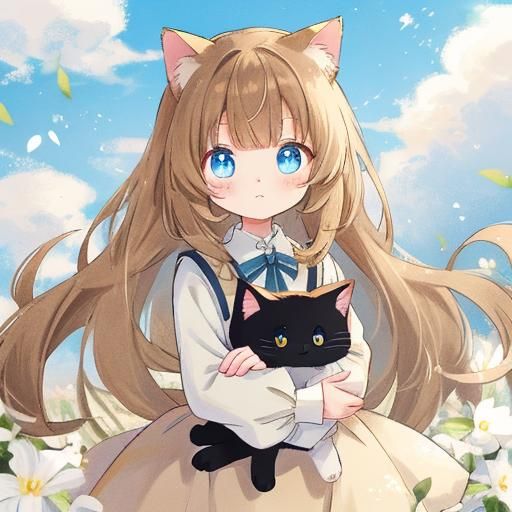 Beautiful Beige Cat Girl with Blue Eyes