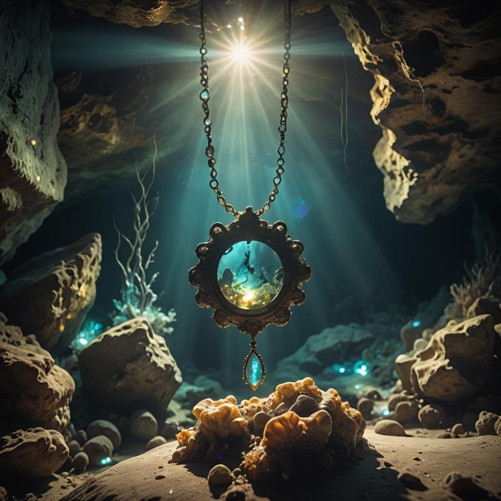 Magical Oceanic Necklace Artifact in Underwater Cave