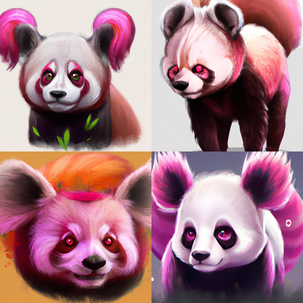 Pink Horned Panda in Digital Art Style