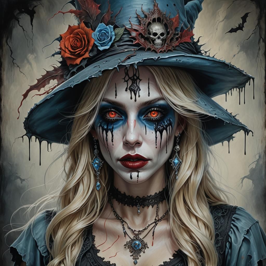 Hyperrealistic Goth Lady with Blonde Hair and Tattoos