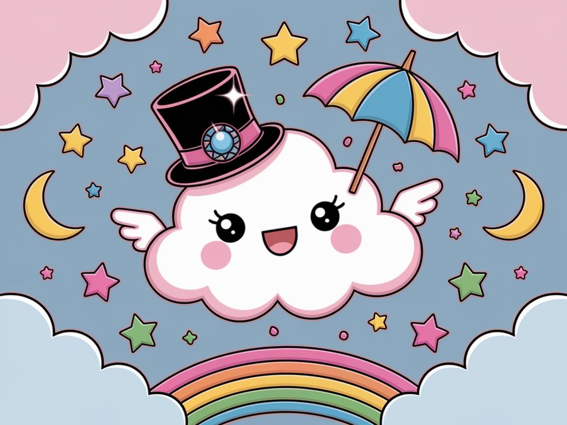 Cheerful Cloud Character in Kawaii Art Style