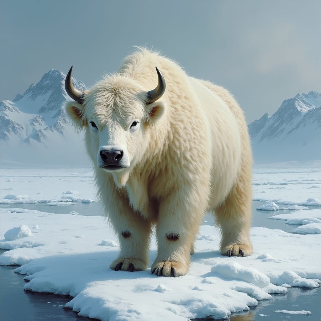 Majestic Arctic Cow-Bear in Icy Tundra Landscape