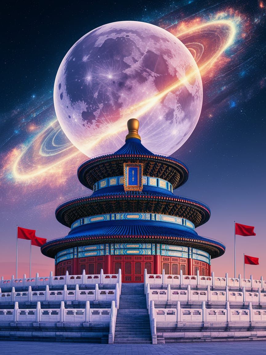 Temple of Heaven at Sunset with Cosmic Sky