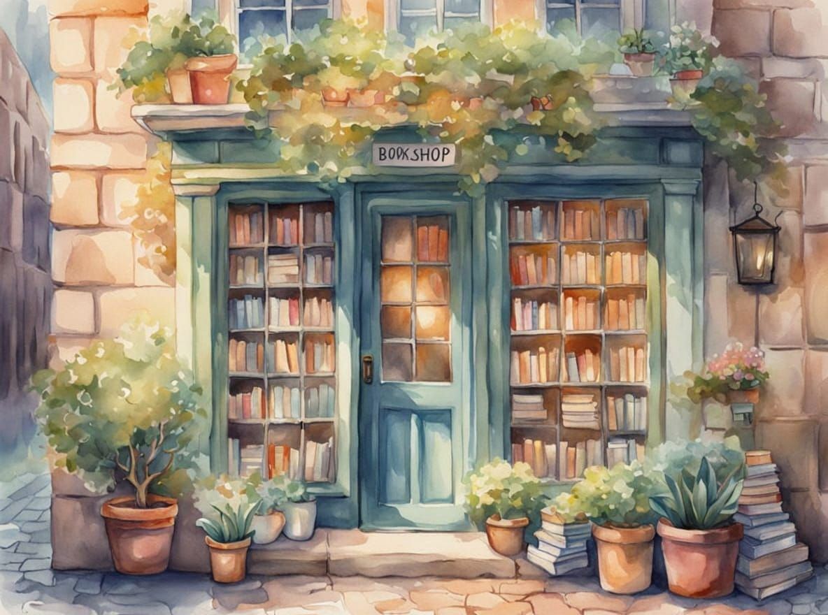 Realistic Cat Outside a Bookshop