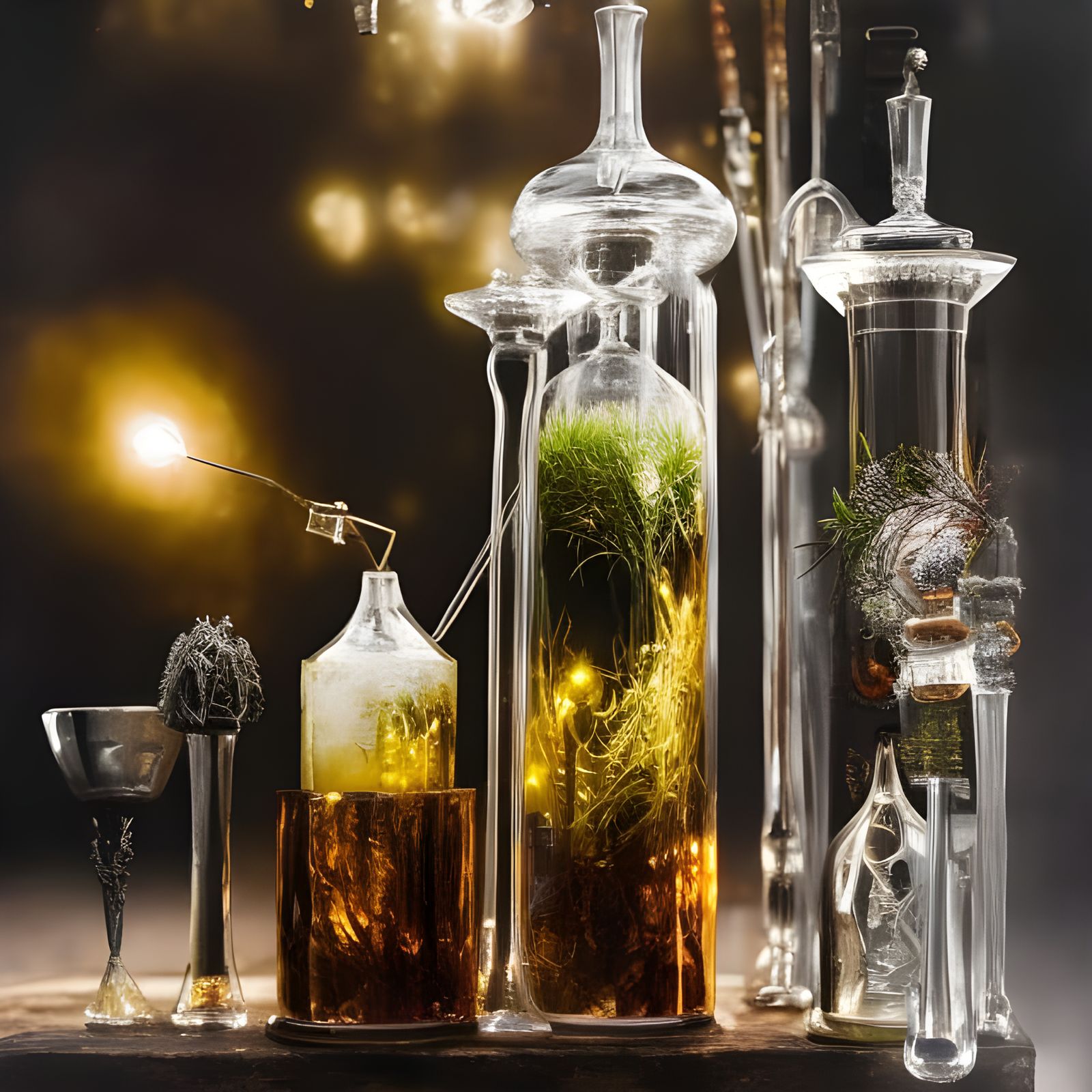 Ornamental Potions in Silver Bottles: Paranormalpunk Art