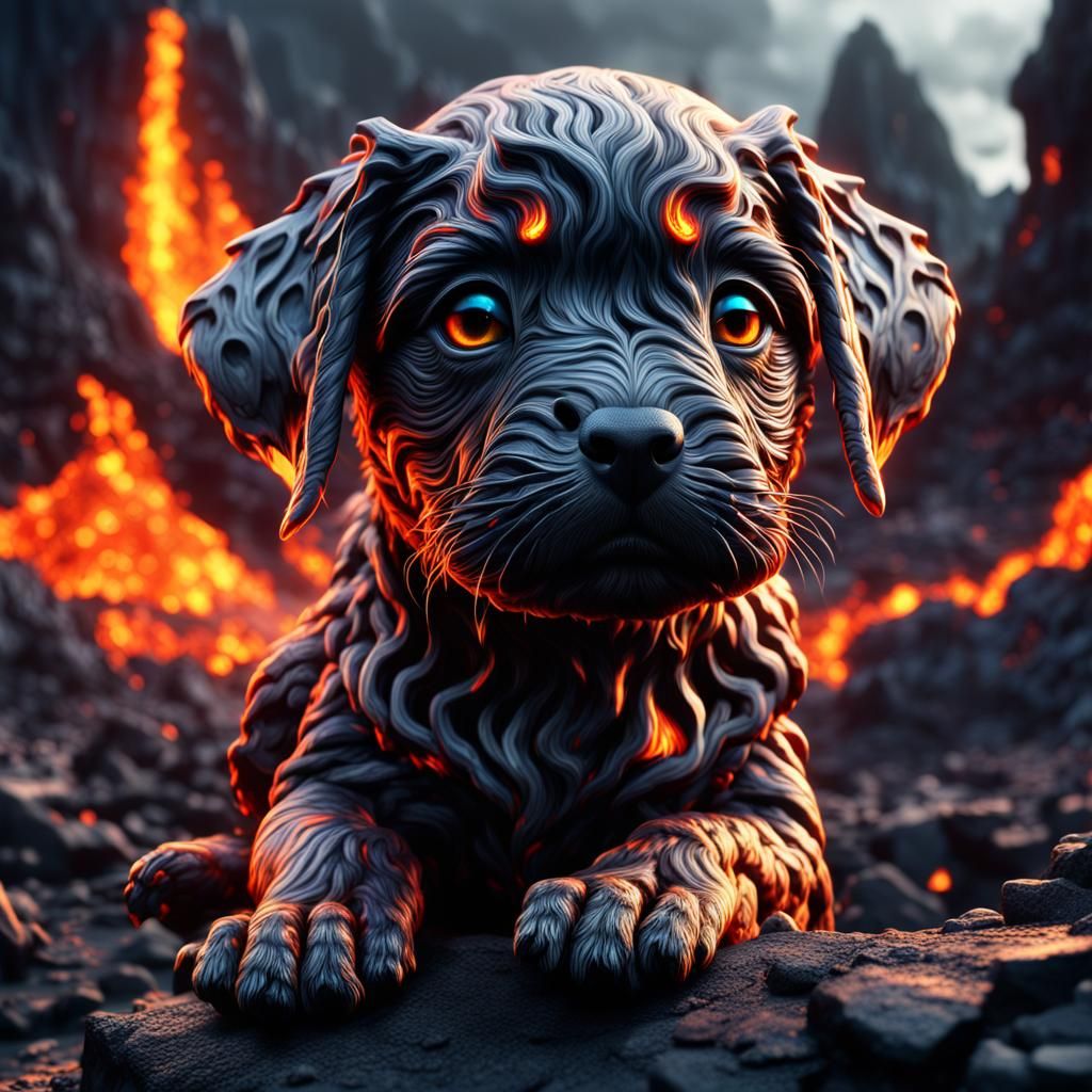 Detailed Lava Puppy Digital Matte Painting