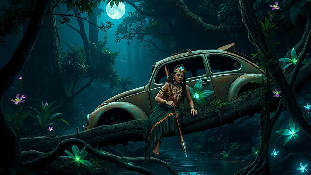 Serene Inca Warrior in Mystical Jungle