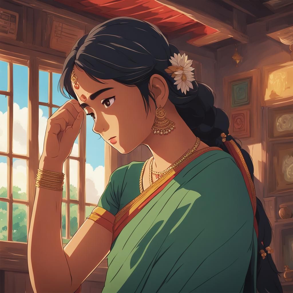 Beautiful Indian Girl in Saree: Studio Ghibli Anime