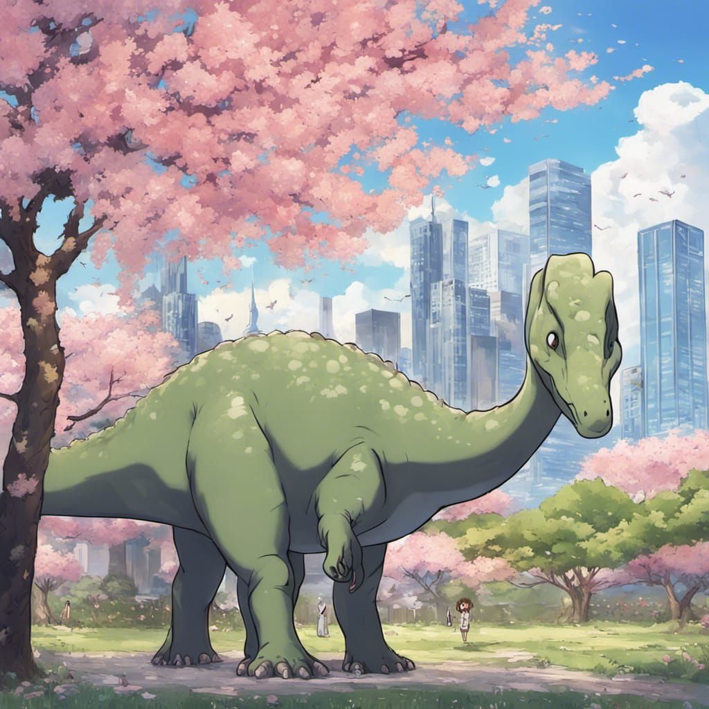 Dinosaurs Enjoying Cherry Blossoms in Japan