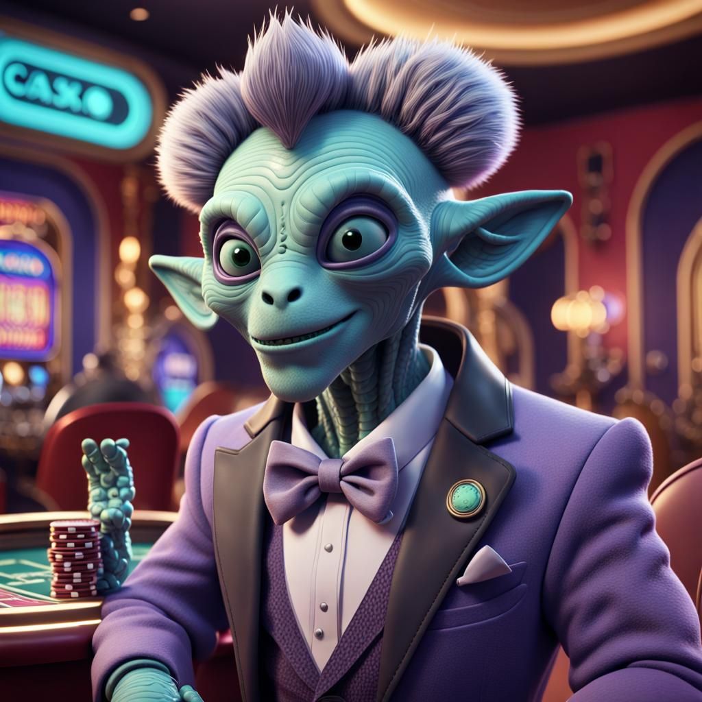 Monochrome Furry Alien Casino Owner in 3D
