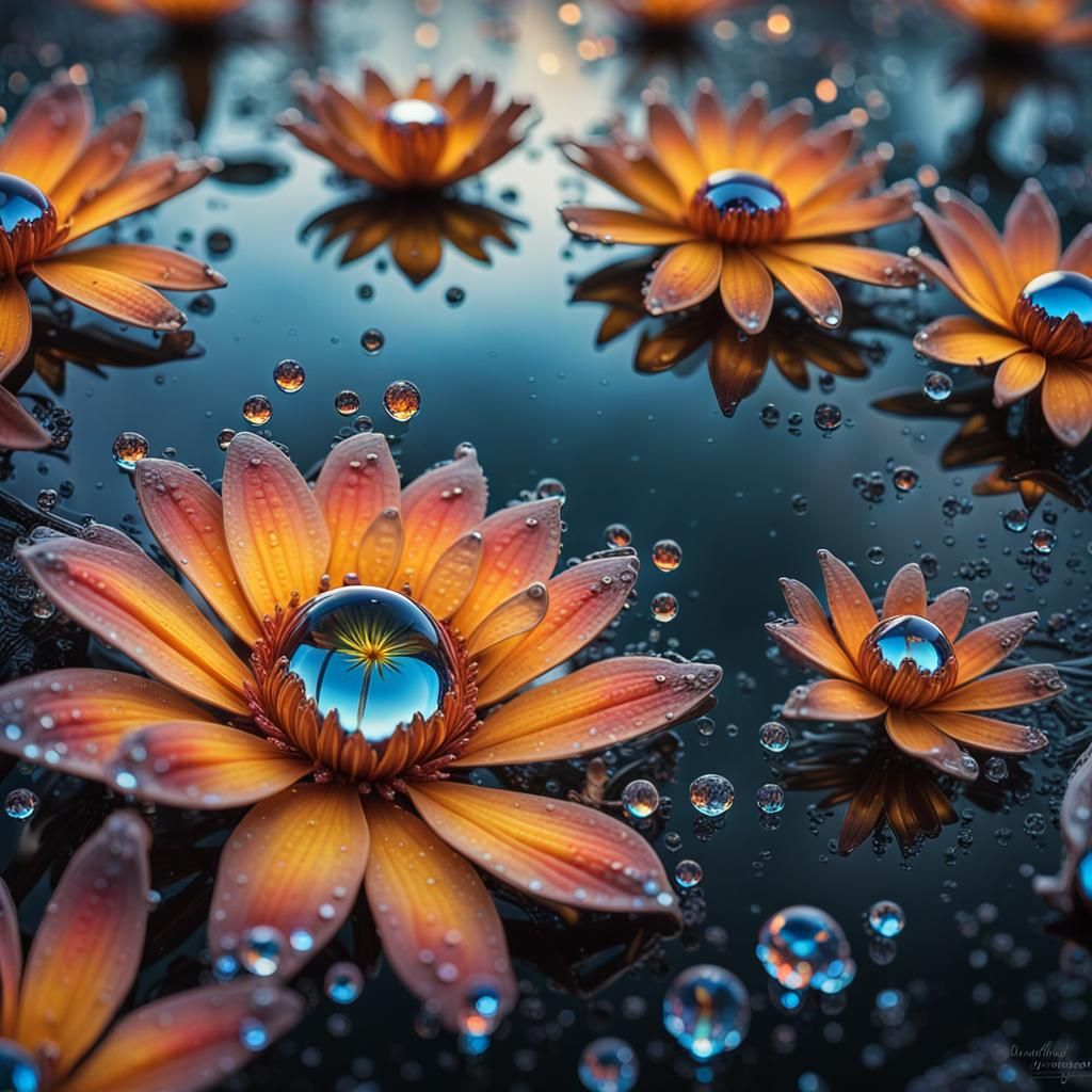 Bioluminescent Water Token with Diamond Droplet and Flowers