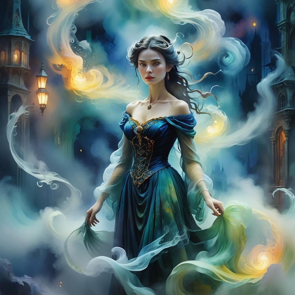 Dream Sorceress in Surreal Impressionist Fantasy World
