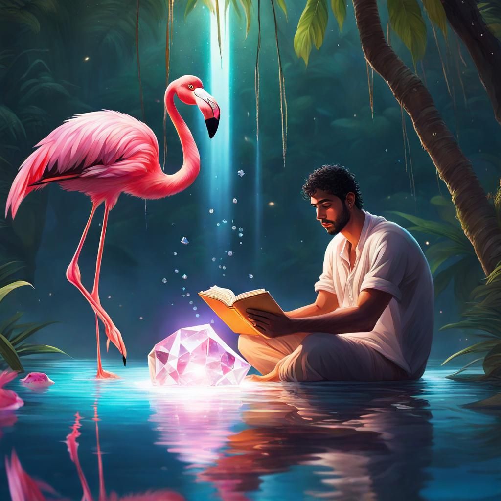 Arab Man with Crystal in Jungle Oasis