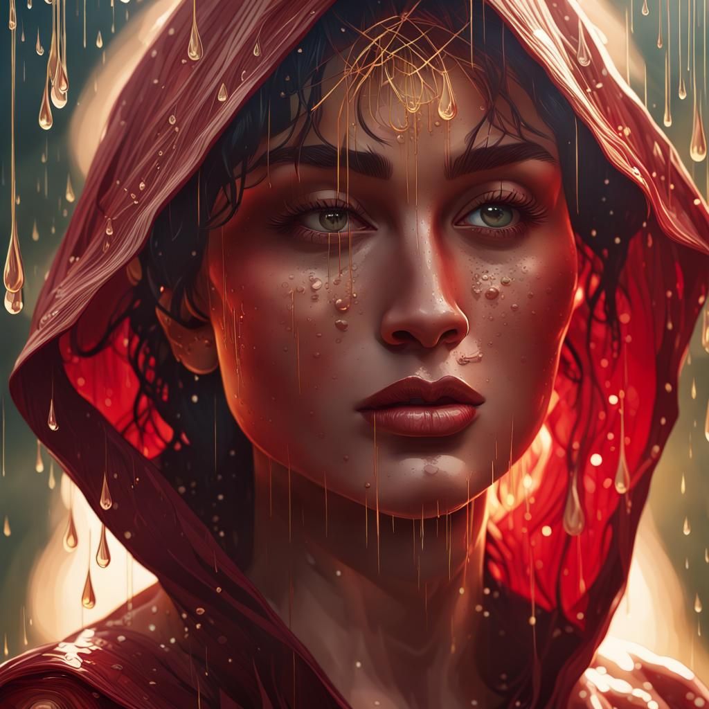 A glossy Dark red lady with thin golden threads sister