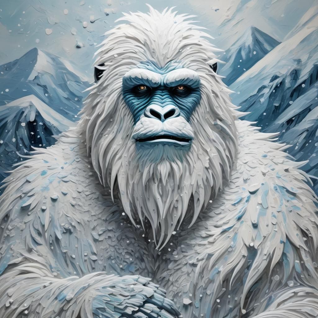 Yeti in Blizzard: Expressionist Impasto Painting