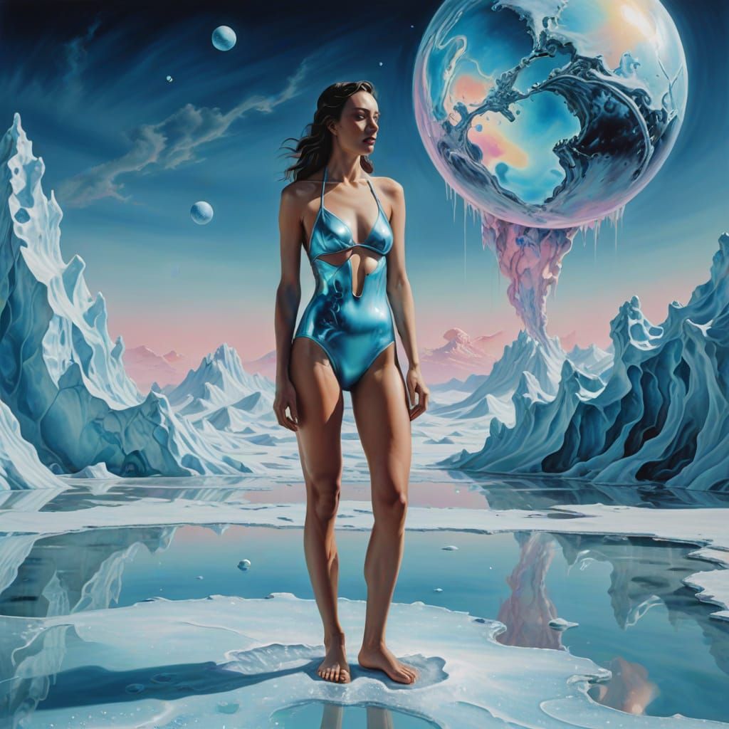 Ethereal Goddess on Pluto's Icy Shore