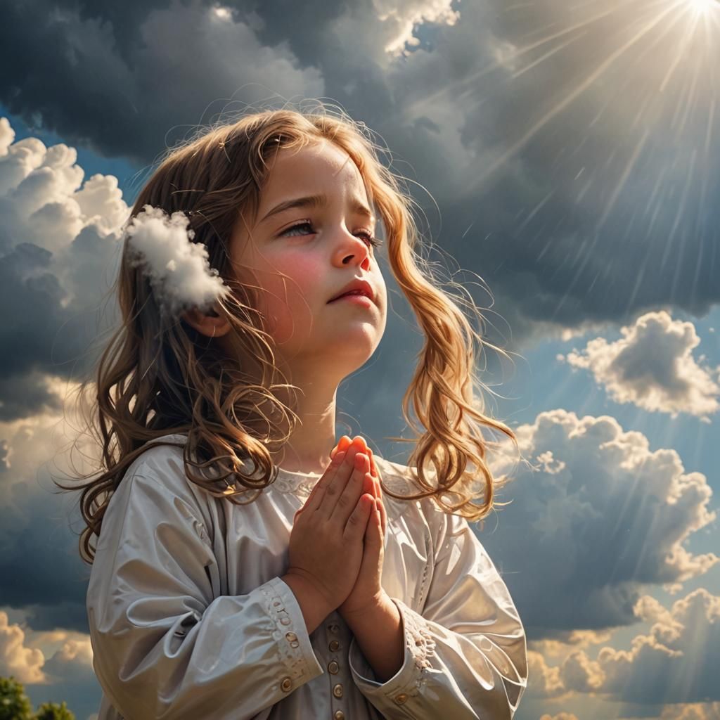 Girl Praying for Rain in Divine Light