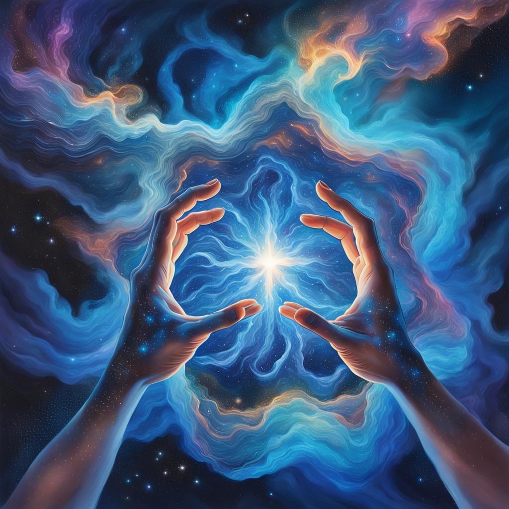 Woman Shapes Nebula into Star: Cosmic Dreamscape