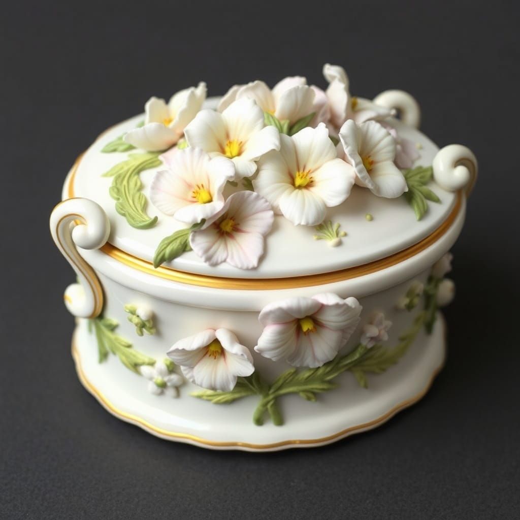 Rococo Porcelain Box with Carved Pansies