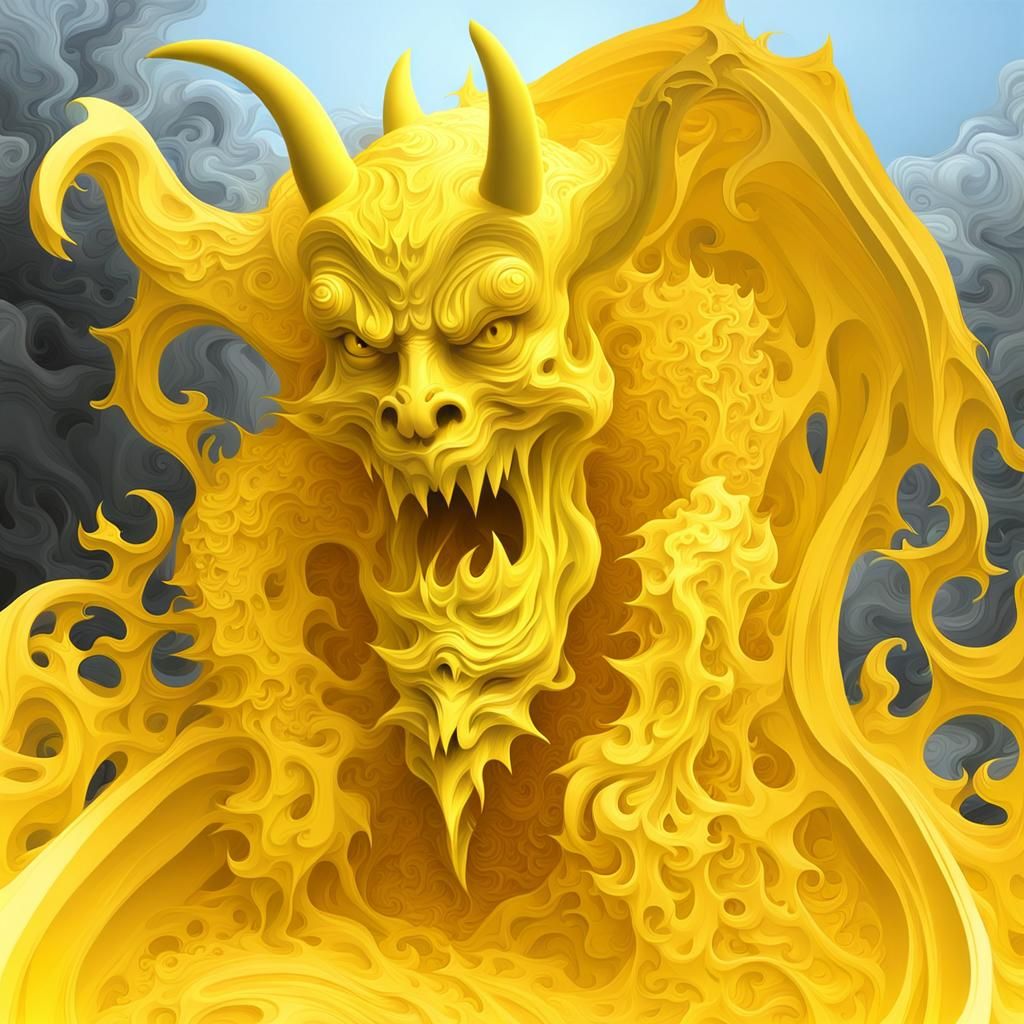 all teeth and curls - carved from sulphur