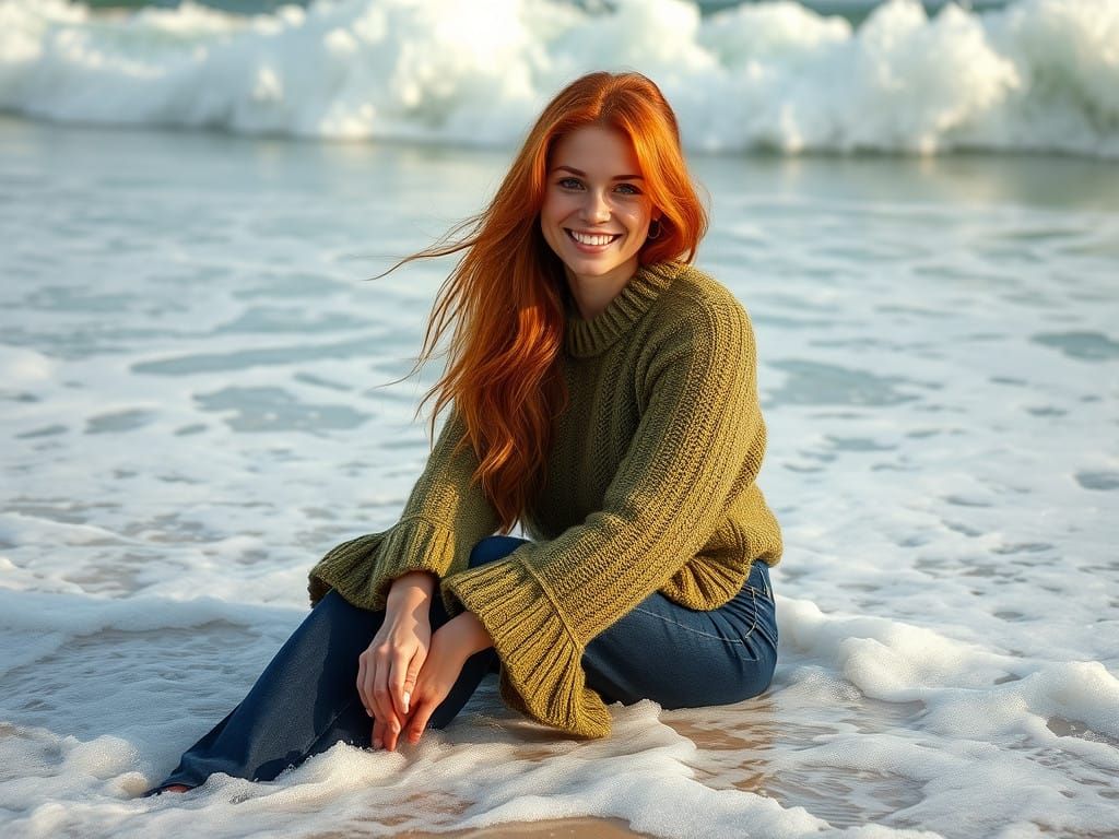 Sitting in the Foamy Surf with a Warm Smile