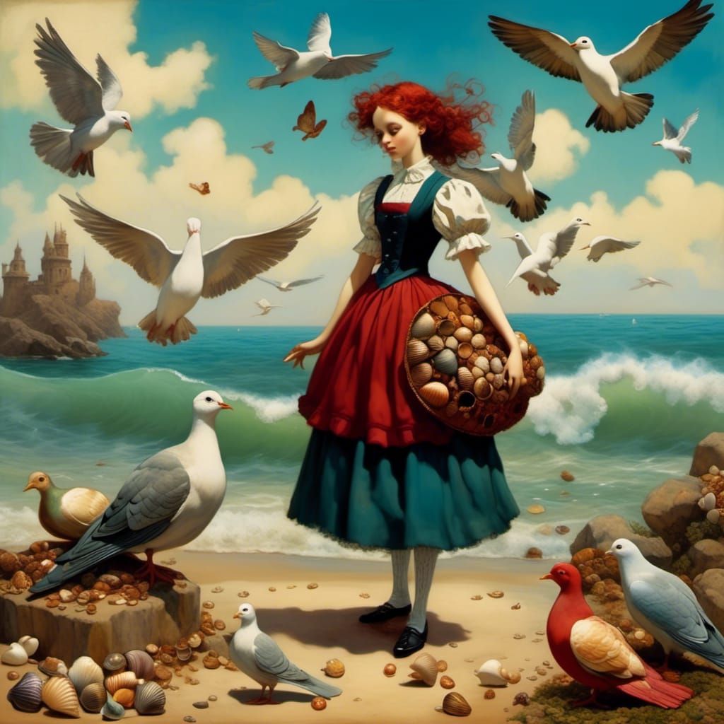 Girl Selling Seashells in Disney Animation Style