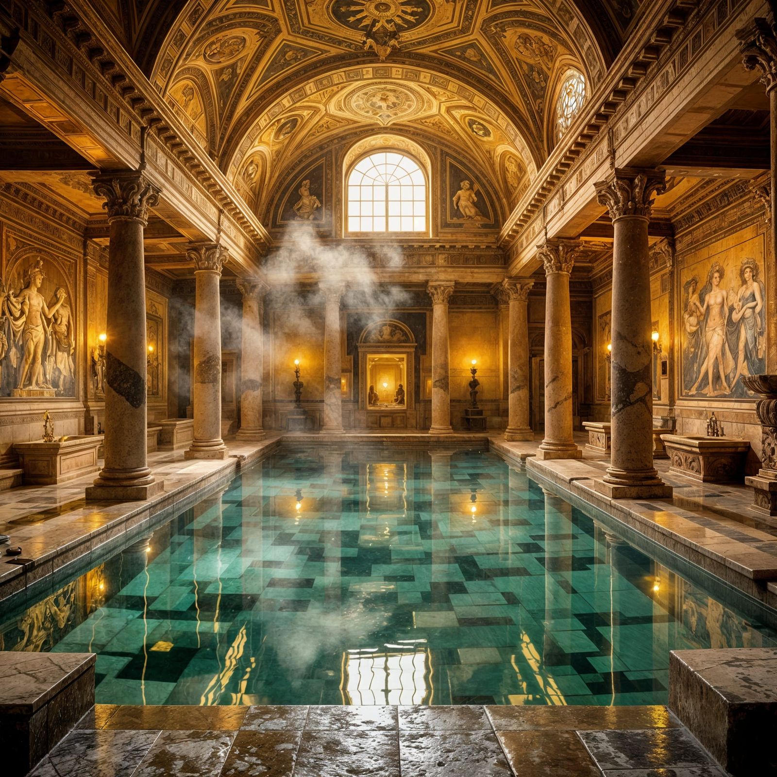 Golden Light on Roman Bathhouse Marble