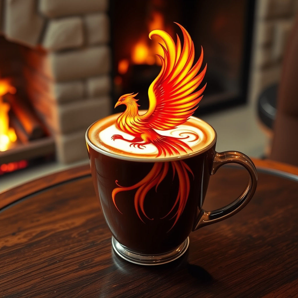 Phoenix Blazing from the Ashes as a Latte Art Masterpiece