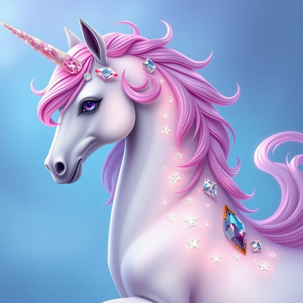 Majestic Pink Unicorn in Ethereal Fantasy Realm