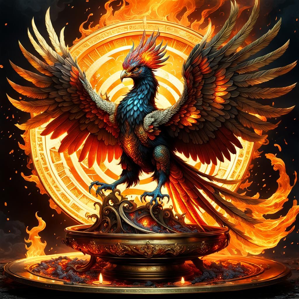 Fiery Phoenix Rising in a Wizard's Lab