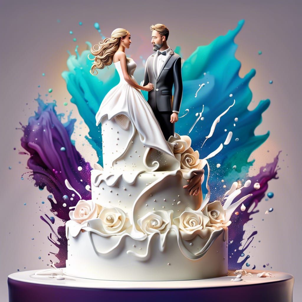 Beautiful Hyperrealistic Wedding Cake with Bride and Groom
