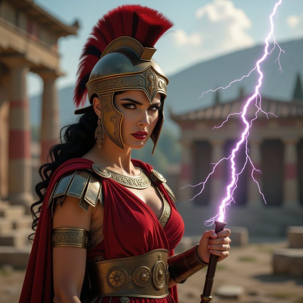 Etruscan Goddess Menrva Wields Lightning in Ancient Warrior ...