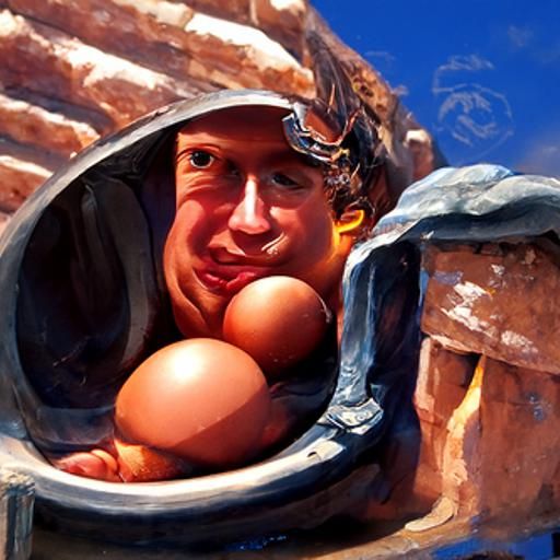 Surreal Image of Man Incubating Eggs