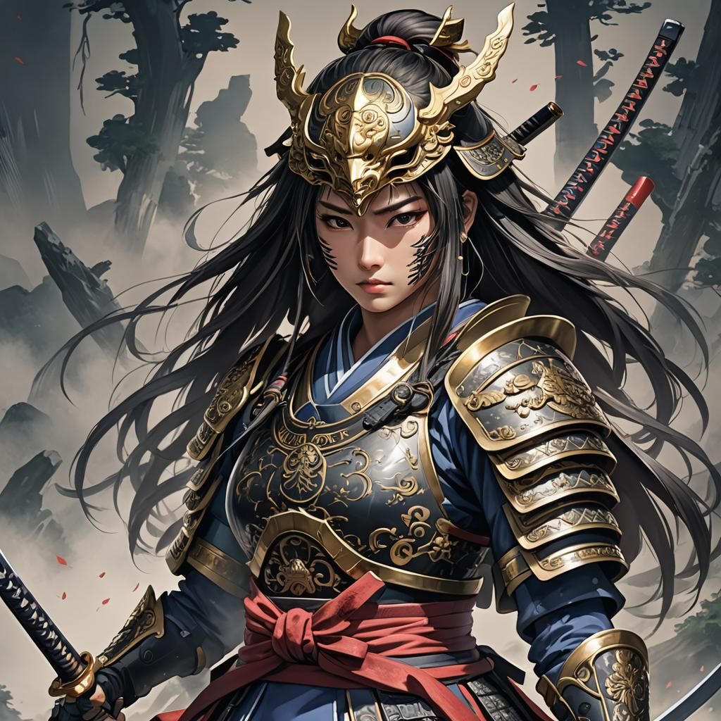 Female Samurai in Anime Style with Katana