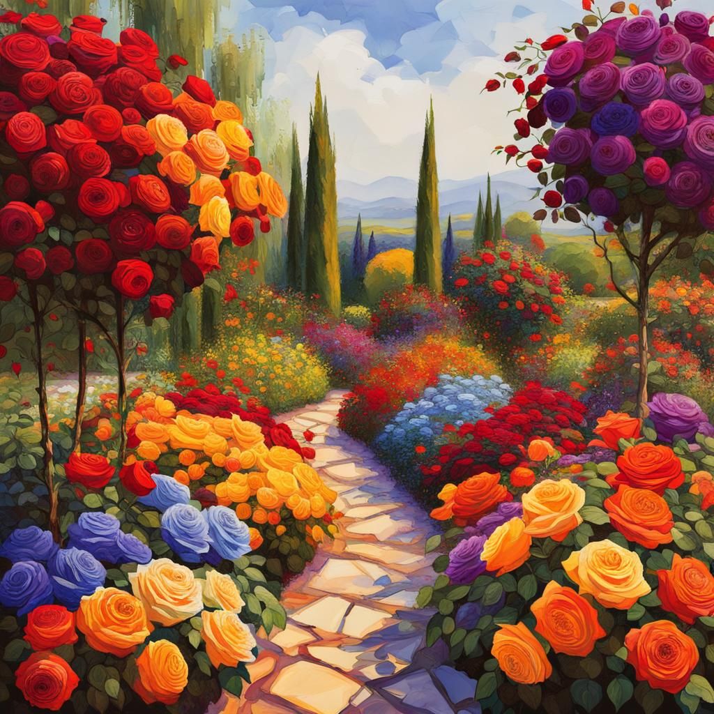 Colorful Rose Garden Landscape with Warm Textures